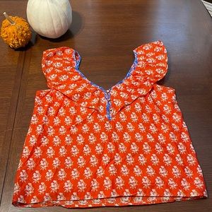 J. Crew Red Floral Top with Blue Accents